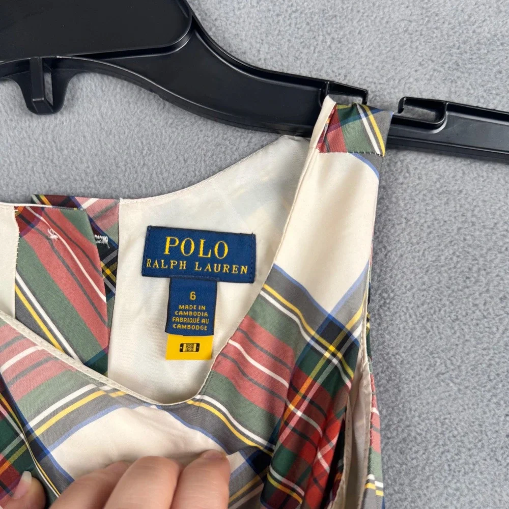 Polo Ralph‎ Lauren Girls Plaid Taffeta Holiday Dress Red Green Size 6 Sash Logo